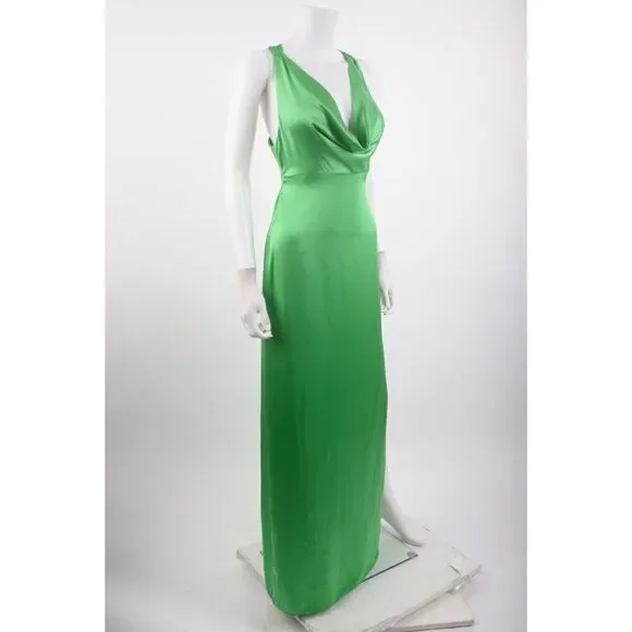 Massimo Dutti Studio Womens Silk Dress Maxi Draped Formal S Green 9050/952 NWT